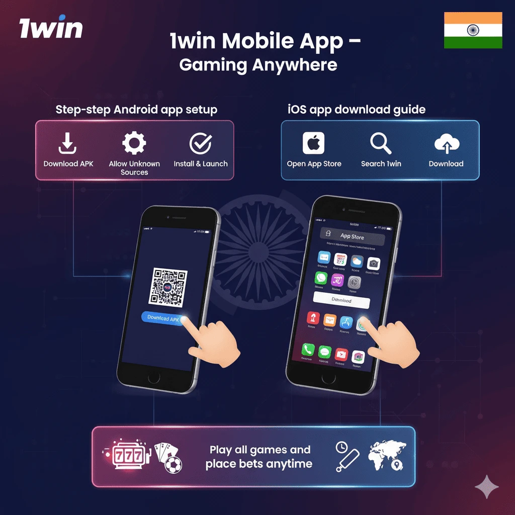 Play your favorite casino games and bet anywhere with the 1win India mobile app